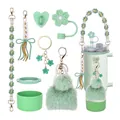 Mint green 7-piece accessory set for Stanley tumblers with flower charms and straw cover - Mint Green Style (Style 1)