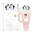 Pink tumbler accessories set with glitter bow and gold heart charm for 40oz cups - Pink Cup With White Accessory Set (Style 2)