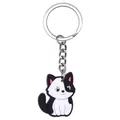 Simpatico portachiavi a forma di gatto in PVC bianco e nero con orecchie rosa su bianco - Gatto Bianco e Nero