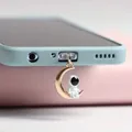 Bijou de téléphone lune dorée et astronaute avec attache transparente et coque bleue - Astronaute sur la Lune
