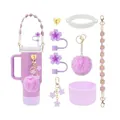 Lavender flower theme accessory set for 40oz tumbler with silicone sleeve and charms - Purple Accessories (Style 2)