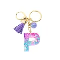 Porte-clés lettre P en résine avec paillettes roses, pompon violet et métal doré - Lettre P (Style 16)