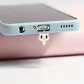Bouchon anti-poussière chat blanc émaillé aux bords dorés pour smartphone - Chat blanc