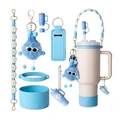 Blue daisy themed water bottle accessories set with silicone boot and tassel handle - Sky Blue Fresh Monster Set (Style 3)