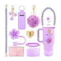 Lavender 40oz tumbler accessory set with silicone boot and floral straw cover charms - Purple