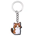 Simpatico portachiavi a forma di gatto in PVC marrone e bianco con anello in metallo - Gatto Marrone e Bianco