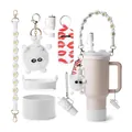 Stanley Cup accessories set with beige 40oz tumbler, daisy strap and silicone boot - Red And White Lips Set (Style 4)