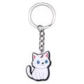 Simpatico portachiavi a forma di gatto bianco in PVC con occhi azzurri e anello - Gatto bianco