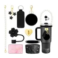 Black and gold Stanley cup accessory set with pearl chain, straw cover and silicone boot - Black