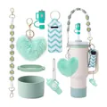 Mint green and cream accessory kit for water bottles with daisy beads and silicone covers - Mint Green Fresh Heart Set (Style 6)