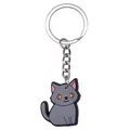 Simpatico portachiavi a forma di gatto grigio in PVC con anello in metallo - Gatto grigio