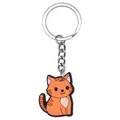 Simpatico portachiavi a forma di gatto arancione in morbido PVC con anello in metallo argento - Gatto a Strisce Arancioni