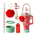 Christmas-themed accessory set for 40oz tumblers with Merry Christmas cup and charms - Red Christmas Festive Set (Style 9)