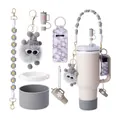 Custom letters accessory set for 40oz tumblers with flower handle strap and plush charm - Morandi Gray Monster Set (Style 11)