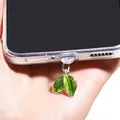 Bouchon anti-poussière feuille verte avec bord doré pour port de charge Type-C - Feuille de Marijuana Verte