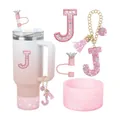Kit accessoires gobelet rose avec breloque lettre J et décorations en strass - Style Lettre J (Style 8)
