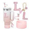Gobelet dégradé rose avec couvercle couronne et breloque lettre L en strass - Style Lettre L (Style 10)