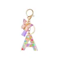Resin initial A keychain with colorful star sequins, purple butterfly, and tassel pendant - Letter A