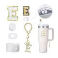 Accessoires pour gobelet rose avec breloque lettre E et décorations de tasse - Style 5 Broderie Bordure Paillettes Moelleuse (A)