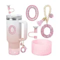 Gobelet dégradé rose avec breloque lettre O en strass et accessoires pailletés - Design Lettre O (Style 13)