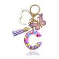 Purple glitter letter C keychain with heart glitter resin, butterfly and tassel - Letter C (Style 2)