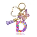 Purple resin letter D keychain with colorful hearts, purple butterfly and tassel - Letter D (Style 3)