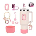 Pink Stanley cup 40oz accessories set with letter O patch and floral charm details - Letter O (Style 15)