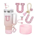 Charm lettre U rose pailleté et ensemble d'accessoires pour gobelet 40oz - Style Lettre U (Style 19)