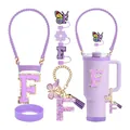 Kit accessoires violet pour gobelet Stanley avec breloque lettre F et capuchon paille - Ensemble d'Accessoires de Tasse Lavande Violet - Lettre A
