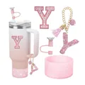 Kit accessoires rose pailleté avec breloque lettre Y pour gobelet de 40oz - Style Lettre Y (Style 23)