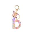 Resin letter D keychain with colorful sequins, purple butterfly, and leather tassel charm - Letter D