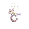 Resin letter C keychain with purple tassel, butterfly pendant and glitter stars - Letter C (Style 3)