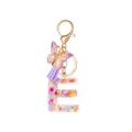 Resin initial E keychain with purple tassel and glitter butterfly charm for women - Letter E