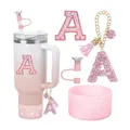 Gobelet dégradé rose avec couvre-paille couronne, étui pailleté et breloque lettre A - Style Lettre A (Style 25)