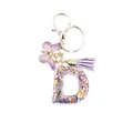 Resin letter D keychain with purple tassel, butterfly charm and colorful sequins - Letter D (Style 4)