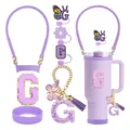 Kit d'accessoires violet pour gobelet Stanley avec lettre G et cache-paille - Ensemble Violet Clair - Lettre A