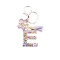 Resin letter E keychain featuring colorful floral sequins, purple tassel and butterfly - Letter E (Style 5)