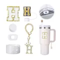 Kit d'accessoires lettre H crème et or avec protection pailletée pour gobelet Stanley - Ensemble 4 Pièces Crème Blanc Or (A)