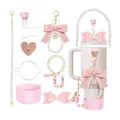 Pink glitter silicone boot and pearl handle accessories set for 30 & 40 oz tumblers - Letter U Style