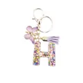Letter H resin keychain with purple butterfly, tassel and gold star sequins - Style 8
