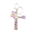 Resin letter I keychain with purple butterfly charm and colorful star sequins - Style 9