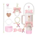 Pink accessory set for 30 & 40 oz tumblers with pearl chain and bow decoration - Letter X Style