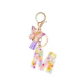 Resin letter M keychain with star sequins, purple butterfly, and matching silk tassel - Style 13