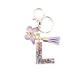 Resin alphabet keychain letter L with colorful sequins, purple tassel and butterfly - Letter L (Style 12)