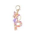 Letter P resin keychain with glitter flowers, purple butterfly, and tassel detail - Letter P