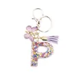 Resin alphabet P keychain with purple butterfly, tassels and colorful dried flowers - Letter P (Style 16)