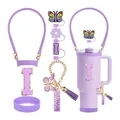 Kit d'accessoires violet pour gobelet Stanley avec breloque lettre I et paille - Ensemble Violet Lavande (Style 9) - Lettre A