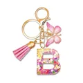 Pink resin letter B keychain with heart sequins, butterfly charm and silk tassel - Letter B (Style 2)
