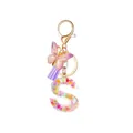Resin letter S keychain with purple butterfly, silk tassel and sparkling glitter flakes - Style 19