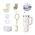 Kit d'accessoires lettre J avec breloque et protection en silicone pour gobelets - Ensemble d'accessoires de décoration de tasse à eau à thème de lettre Style 10 (A)